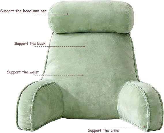 Cuddle Cushion, Reading Pillow with Removable Cover, Plentiful Filling Back Support Cushion for Adults and Kids, Soft Cosy Backrest for Bed, Couch, Ideal for Working, Watching TV, Relaxing - Green