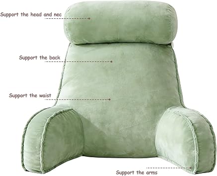 Cuddle Cushion, Reading Pillow with Removable Cover, Plentiful Filling Back Support Cushion for Adults and Kids, Soft Cosy Backrest for Bed, Couch, Ideal for Working, Watching TV, Relaxing - Green