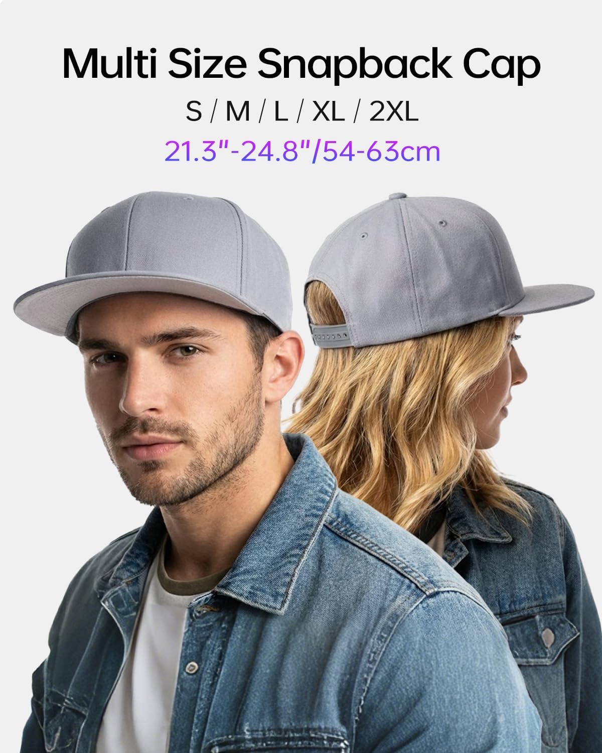 Zylioo 2XL XL L Oversized Snapback Hat for Men & Women, M S Flat Bill Baseball Cap, 100% Cotton Structured Blank Cap - Image 2