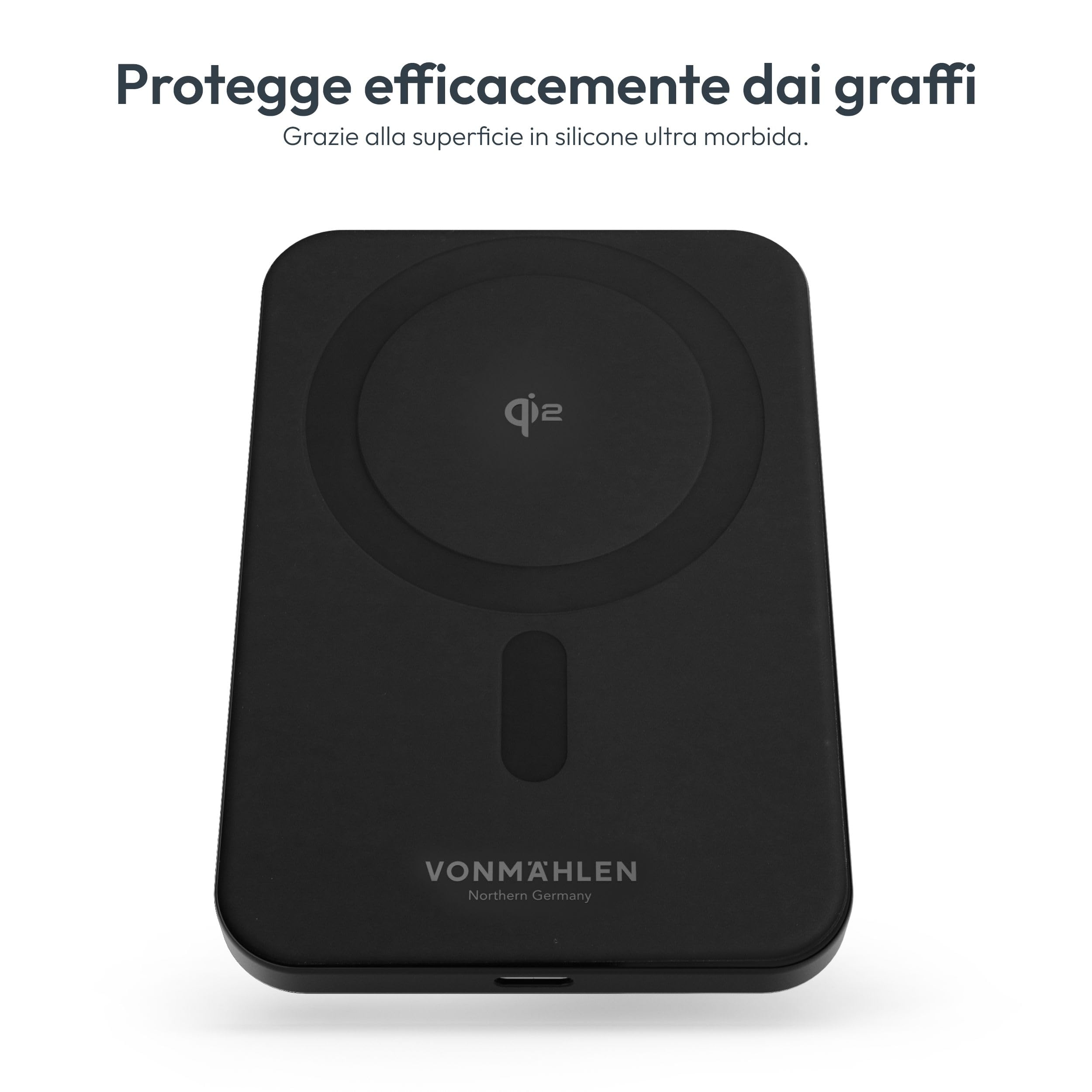 Vonmählen Evergreen Mag - Powerbank Magnetica Ultra-Sottile da 5000mAh, Ricarica Veloce Wireless e USB-C PD, QI2 Certificata - Nero