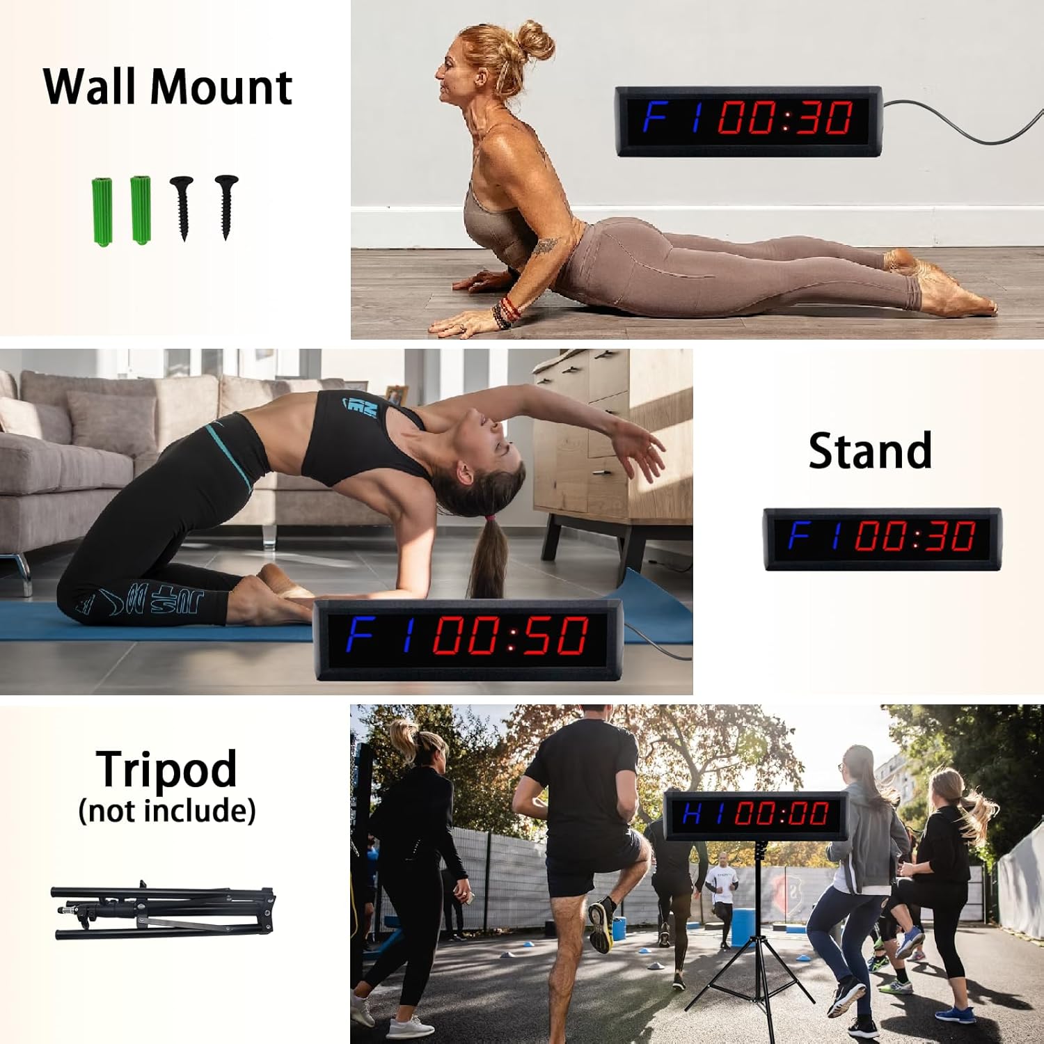 Digital Gym Timer with Tripod,1.8 Inch Digital Display with Customizable Training Timing, Time Clock,Counup,Stopwatch,Interval Timer for Home/Gym/Office/Garage/Countdown & up