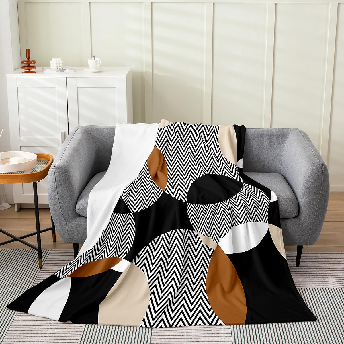Circle Swirls Throw Blanket Throw Size, Geometric Ripple Fleece Blanket, Black White Brown Flannel Blanket, Retro Lines Stripe Sherpa Blanket, Abstract Texture Bed Blanket For Bed Sofa Couch
