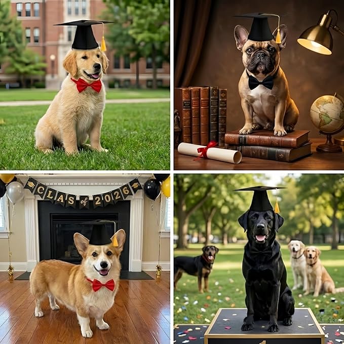 Gorro y Corbata de Graduación para Mascotas - Ajustable miniatura 6