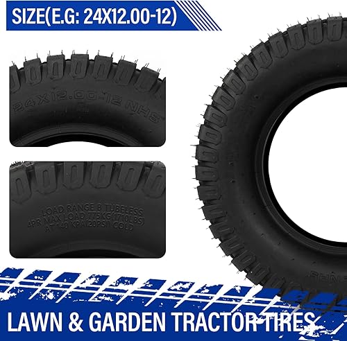 Miniatura 9 de 24x12.00-12 Neumáticos para cortacésped 4PR 24x12x12 Césped & Garden Carrito de Golf Tractor Neumáticos sin cámara Juego de 2