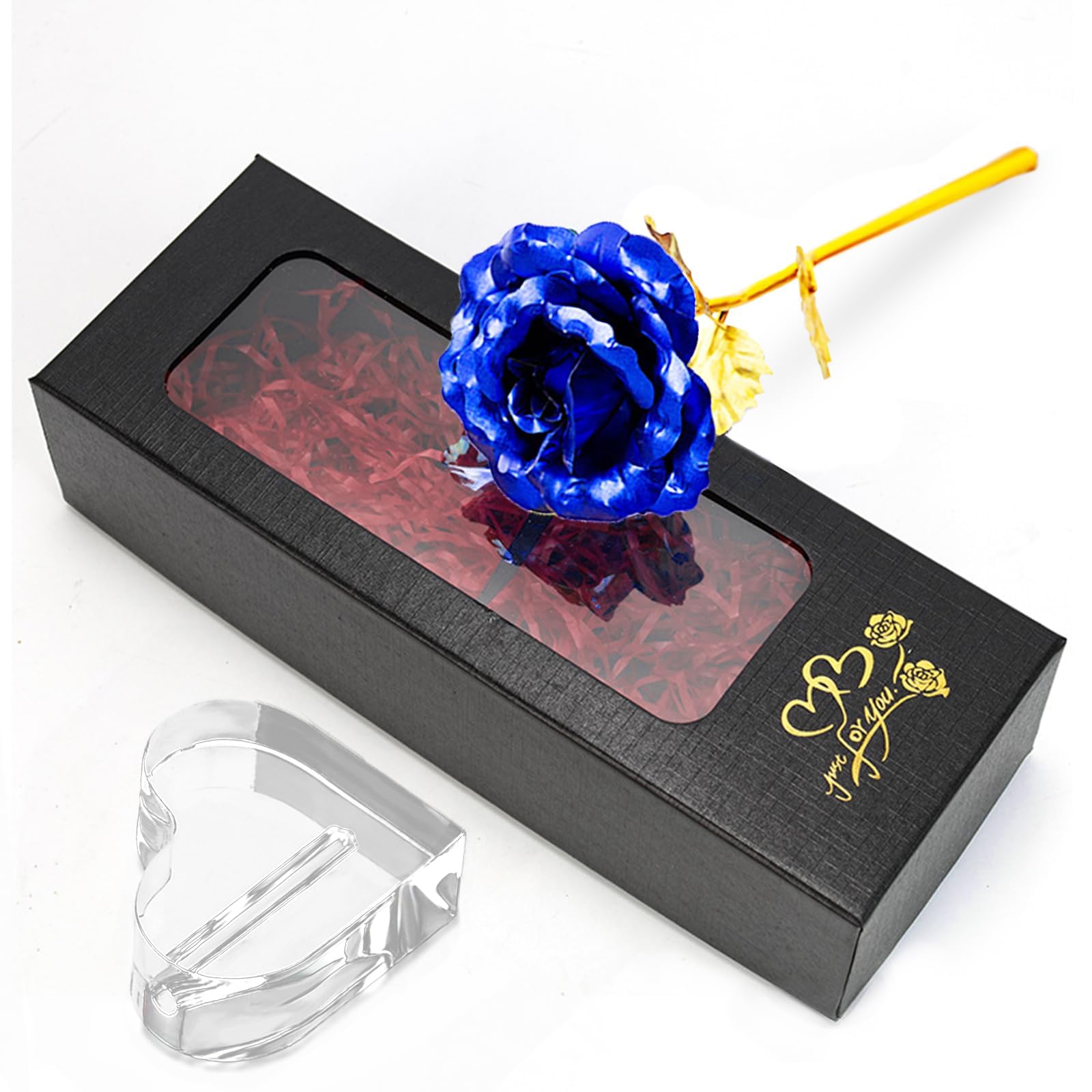 TINYOUTH 24k Gold Forever Rose, 24K Blue Rose Gold Plated Rose Flower with Stand for Loved One Mother Friends, Valentine's Day, Mother's Day, Thanksgiving, Birthday, Christmas