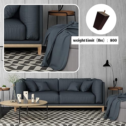 Miniatura 3 de Patas de sofá cuadradas para cama, patas de repuesto de madera de 4 pulgadas para muebles, juego de 4, marrón oscuro