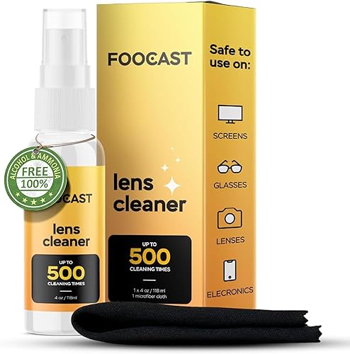 Kit de spray limpiador de lentes (1 x 4 onzas), hasta 500 tiempos de pulverización de lentes, también ideal para pantallas, gafas de sol,