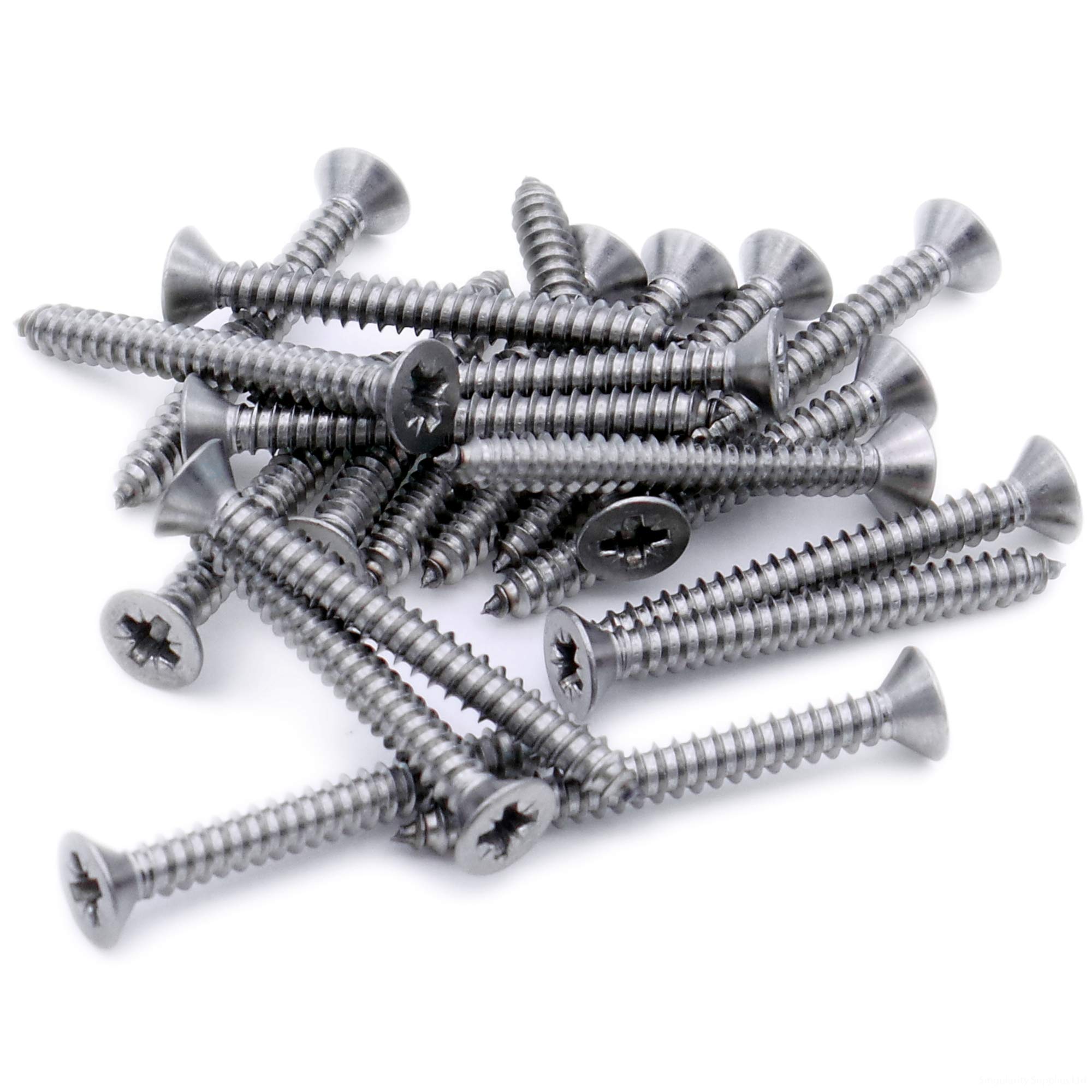 Singularity Supplies Silver No.4 X 1 (2.9Mm X 25Mm) Pozi Countersunk Self-Tapping Screw - Stainless Steel (A2) (Pack Of 20)