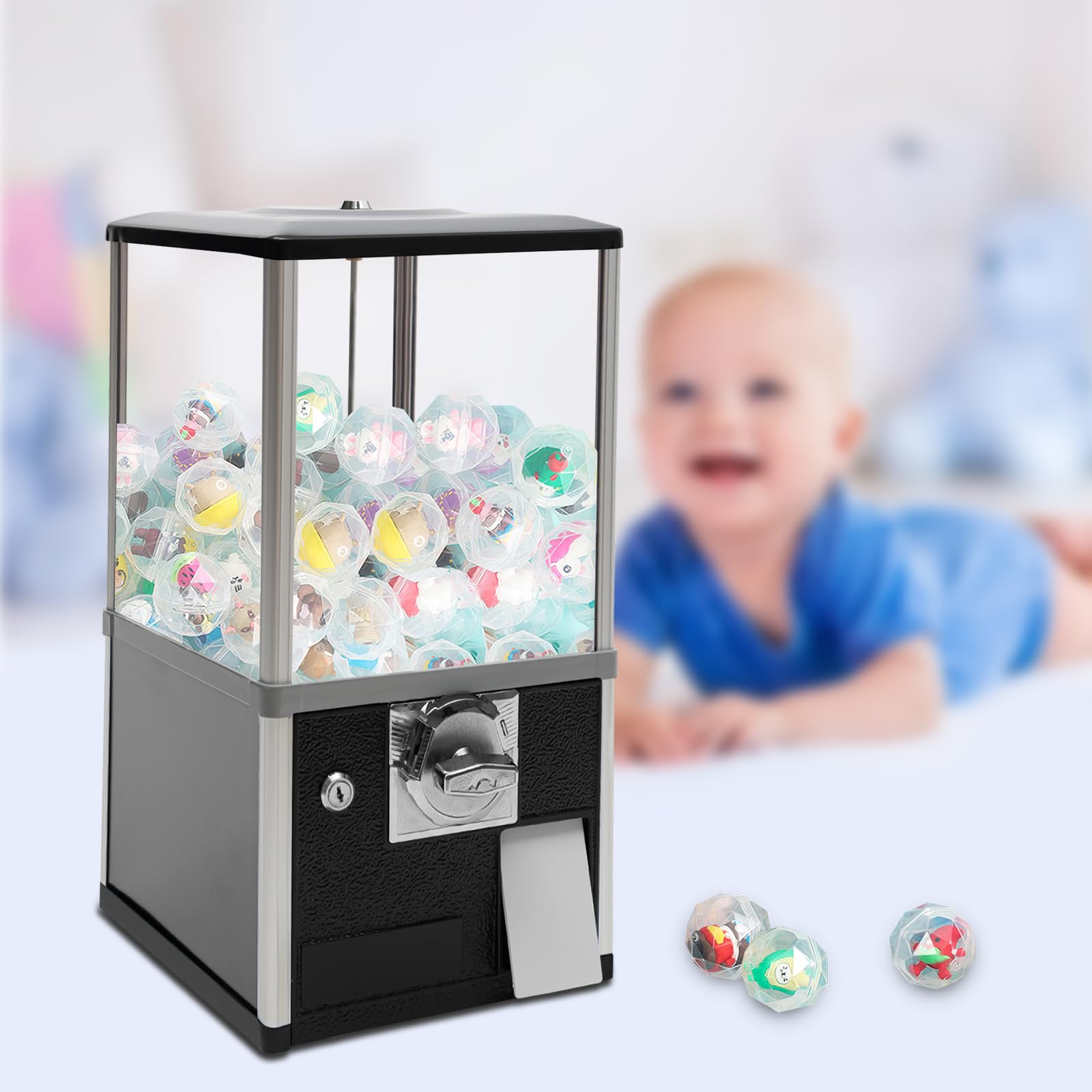 25 Cent Coins Vending Machine, Gumball Vending Machine, Bubble Capsule Toys Candy Dispenser for Small Candy, Nuts, Feed (Black) (Black)