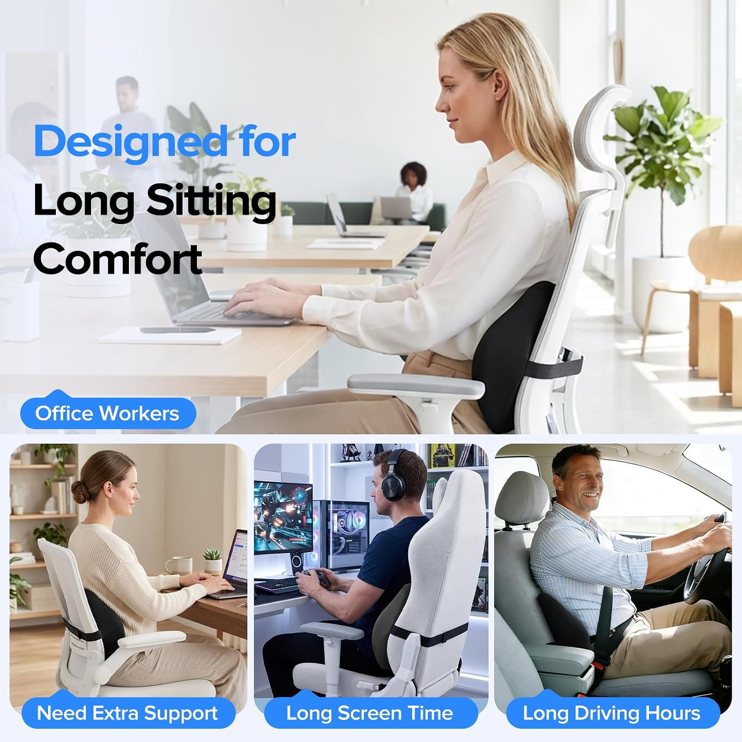 Lumbar Support Pillow for Office Chair, Lower Back Support, Pressure Relief