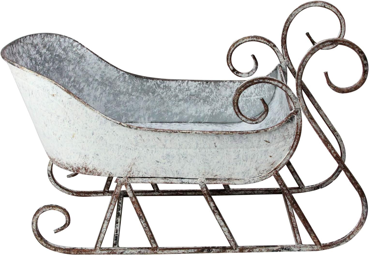 14” Rustic Galvanized Metal Christmas Sleigh Tabletop Decoration
