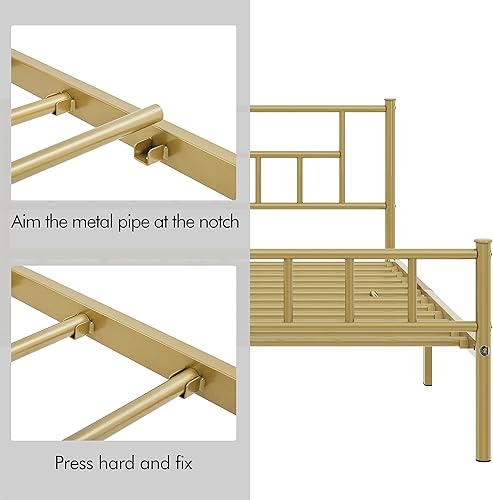 Miniatura 7 de Yaheetech Base de cama de metal tamaño King de 13 pulgadas con cabecero y plataforma de estribo, base de cama con almacenamiento, no necesita