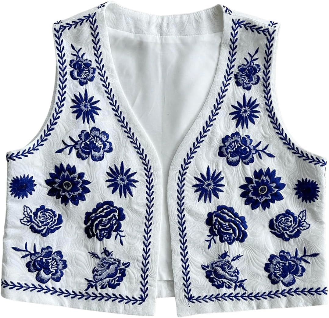 GORGLITTER Women's Cowboy Chic Cowgirl Western Outfits Boho Vest Tops Country Concert Embroidered Cardigan
