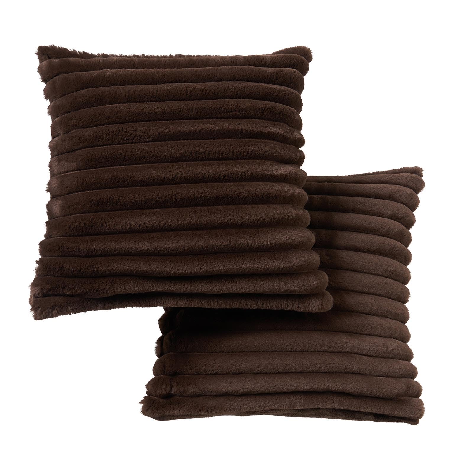 Ohs Chocolate Cushion Covers 45 X 45 Set Of 2 Thick Ribbed Faux Fur Decorative Square Throw Pillow Cover With Invisible Zipper Sofa Cushion Covers Home Decor For Living Room Bedroom,