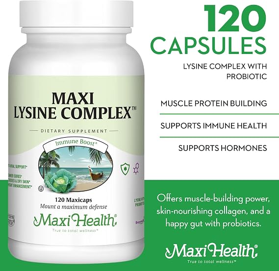 Maxi Health Lysine Complex, L-Lysine 1000mg + Probiotics (120 Capsules)