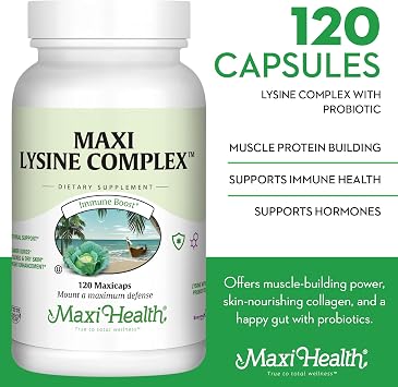 Maxi Health Lysine Complex, L-Lysine 1000mg + Probiotics (120 Capsules)