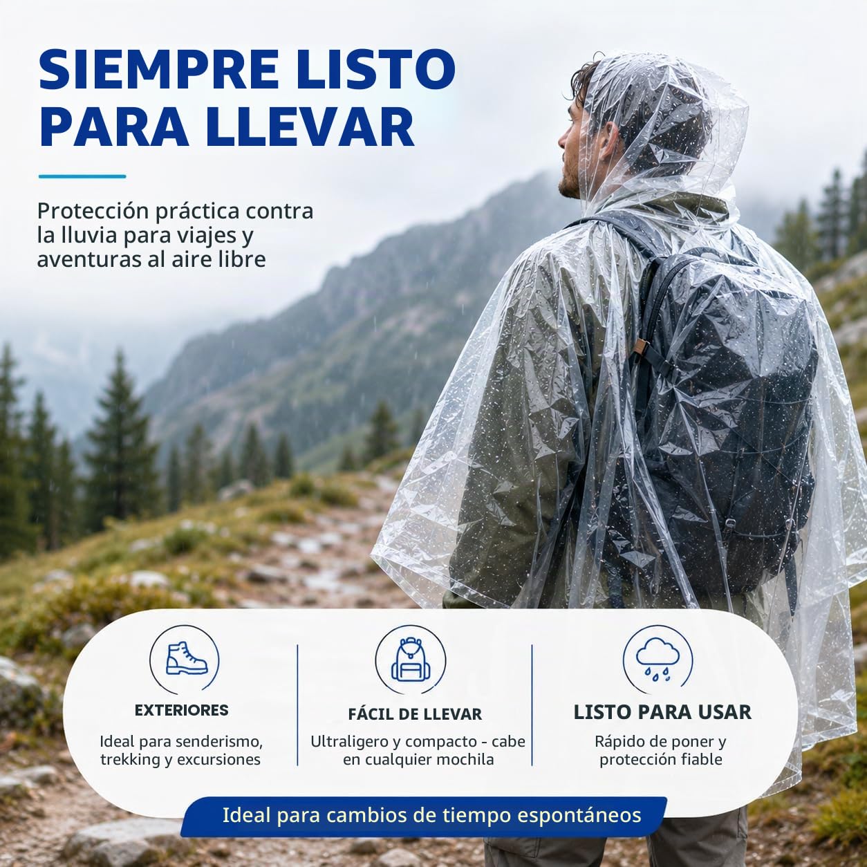 Travelfreund® Chubasquero Desechable Impermeable Transparente con Capucha Talla Única para Adultos
