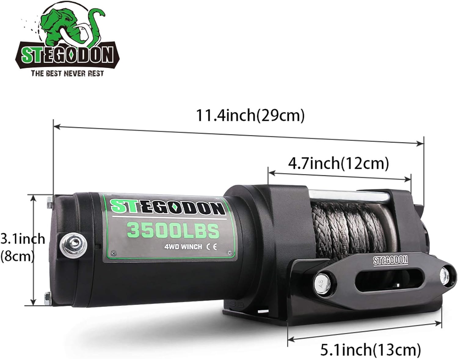 TOP оƒƒERS STEGODON 3500 lb. Load Capacity Electric Winch,12V Synthetic Rope Winch with Wireless Handheld Remote and Wired Handle,Waterproof IP67 Electric Winch with Hawse Fairlead(All Black)