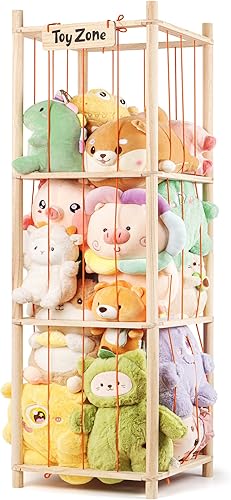 Organizador de almacenamiento de animales de peluche de madera, soporte de juguetes de felpa de gran capacidad para habitación de niños, sala de