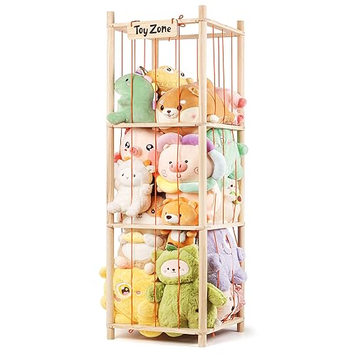 Almacenamiento de animales de peluche, organizador de almacenamiento de juguetes de madera, hamaca vertical con correas elásticas, soporte de disponible en Yaxa Colombia