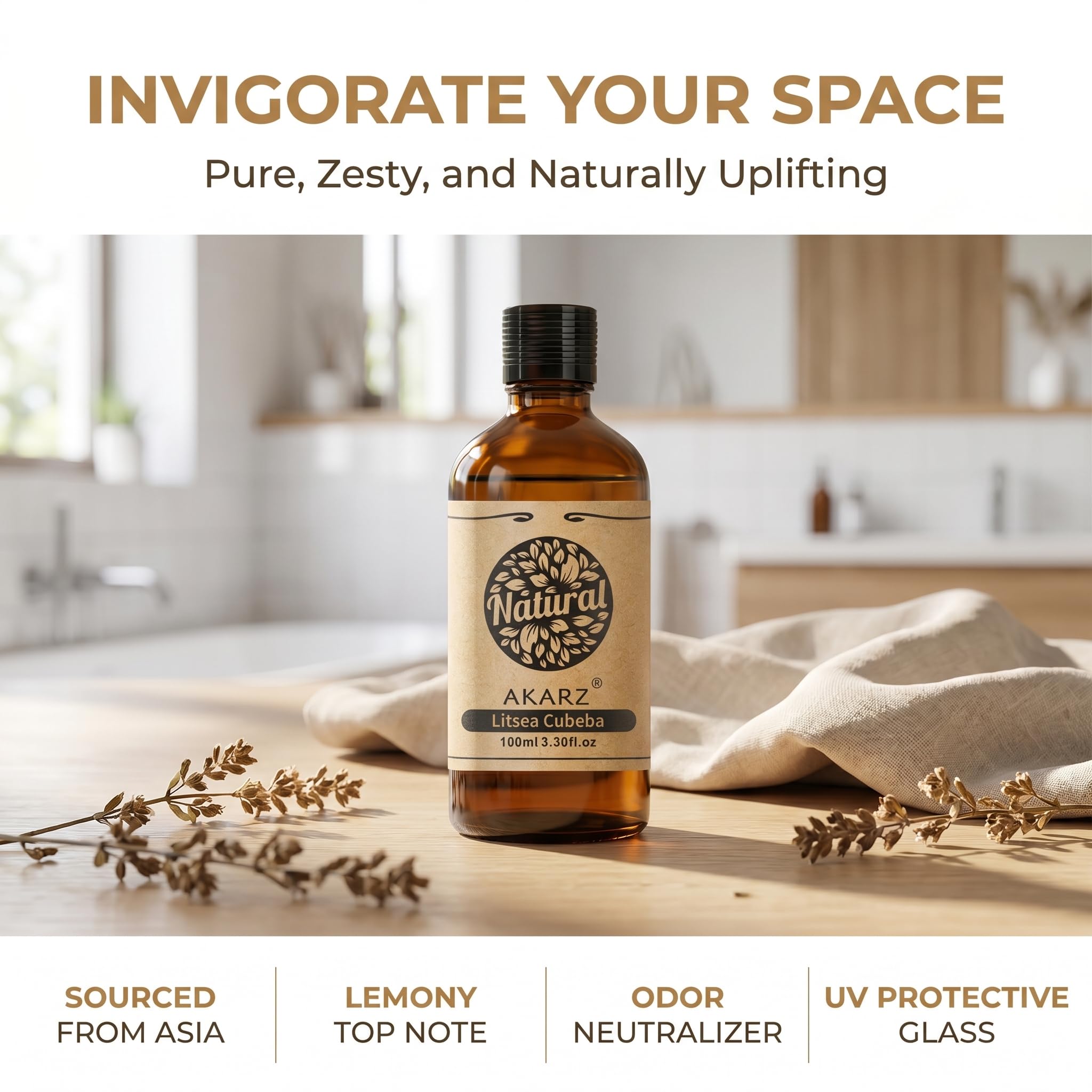 AKARZ 100ml Olejek esencjny z Litsea Cubeba - Naturalny olejek aromatyczny do dyfuzorów, lamp aromatycznych i aromatów pomieszczeń