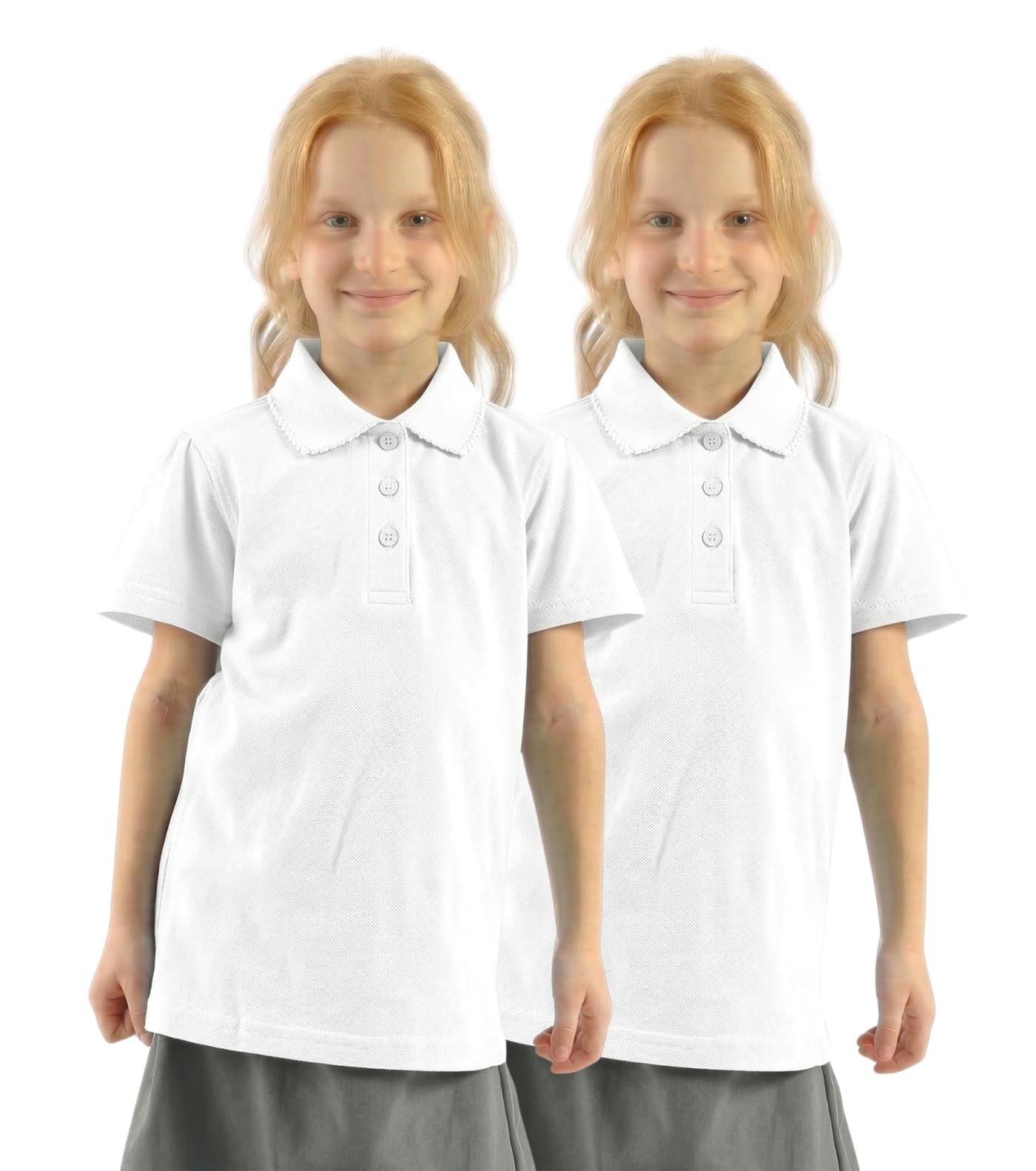 GW CLASSYOUTFIT® Lot de 2 t-shirts polos unis pour filles (lot de 2) - Pour l'école et le sport