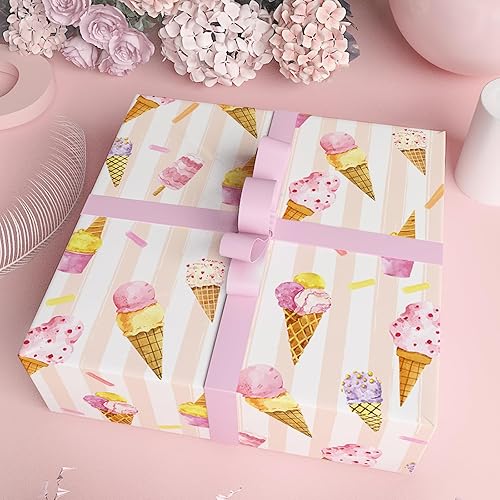 Miniatura 6 de JarThenaAMCS 12 hojas de papel de regalo de helado, papel colorido de regalo de verano, papel de arte decorativo pastel a granel para manualidades