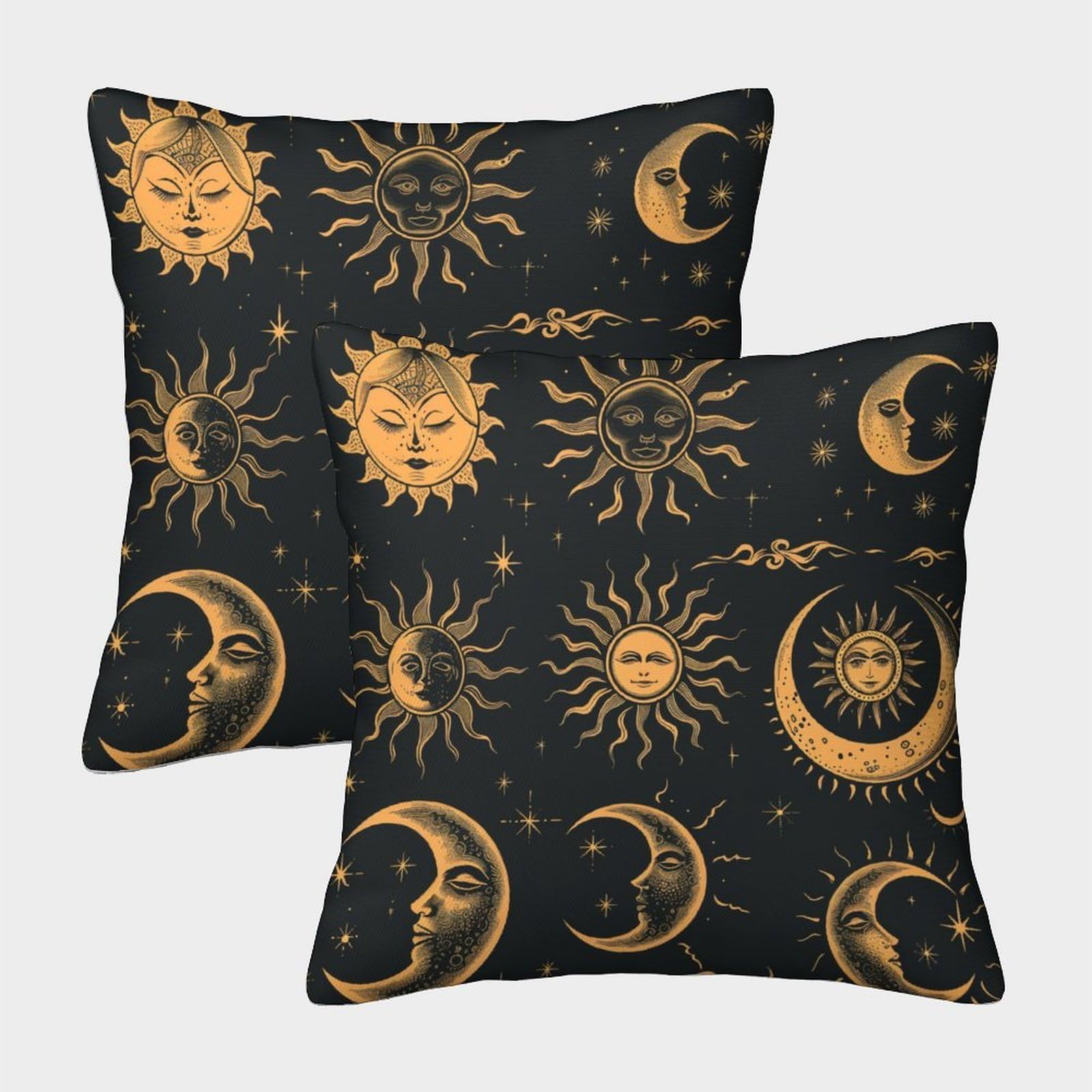 kaiyun 2 Pack Moon Sun, Black Background Pillowcase 40x40cm, Cushion Cover,3D Digital Printing Bed Sofa Decorative