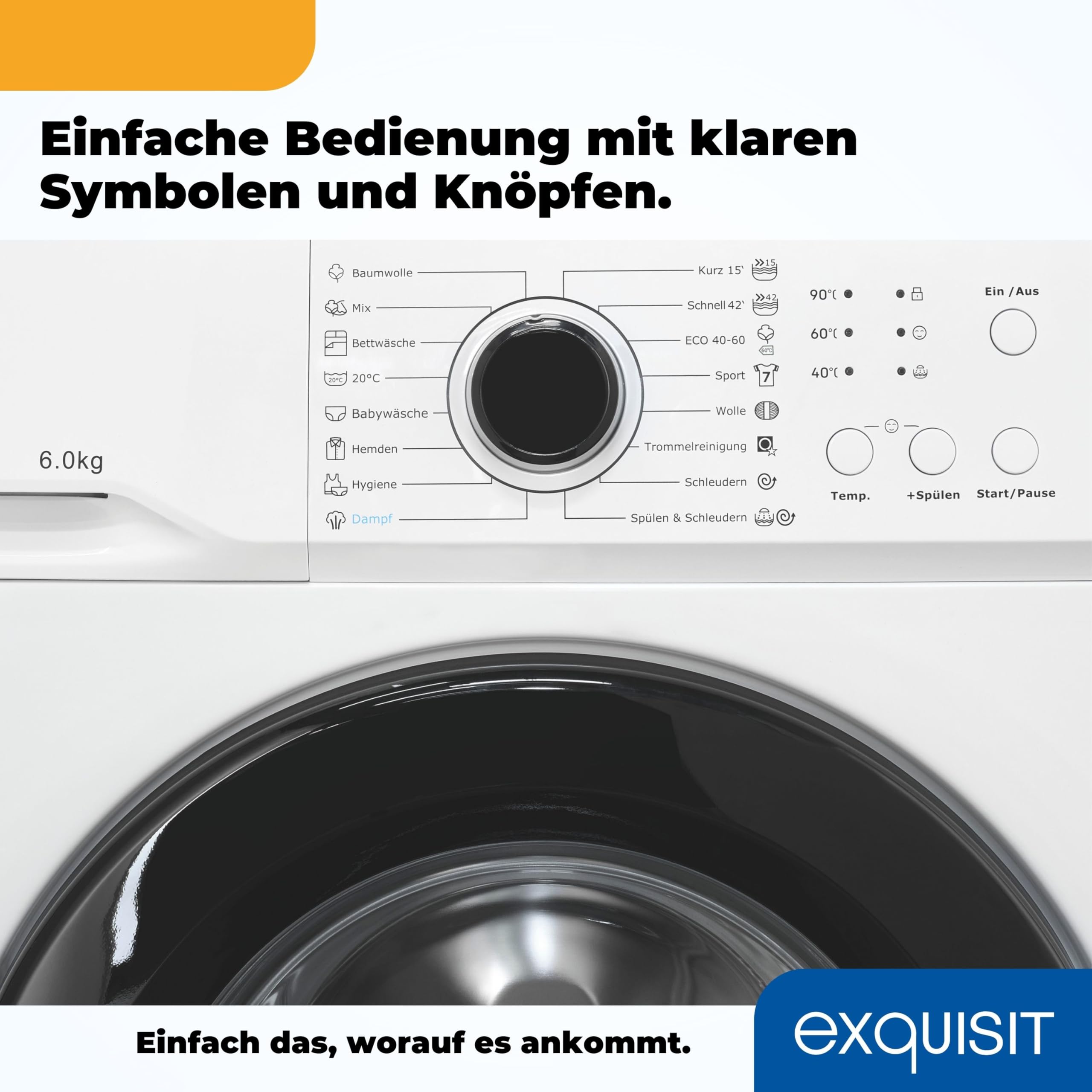 Exquisit Waschmaschine WA6110-020A Weiss - 6 kg - Energieklasse A | Frontlader mit 1000 U/min, 16 Programmen inkl. Kurzprogramm, AquaStop und integrierter Kindersicherung für den Haushalt