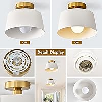 Vista 7 de Modern Semi Flush Mount Ceiling Light,Metal Ceiling Light Fixture,E26 Ceramic Lamp Head,White and Gold Ceiling Lamp for Hallway Kitchen Entryway