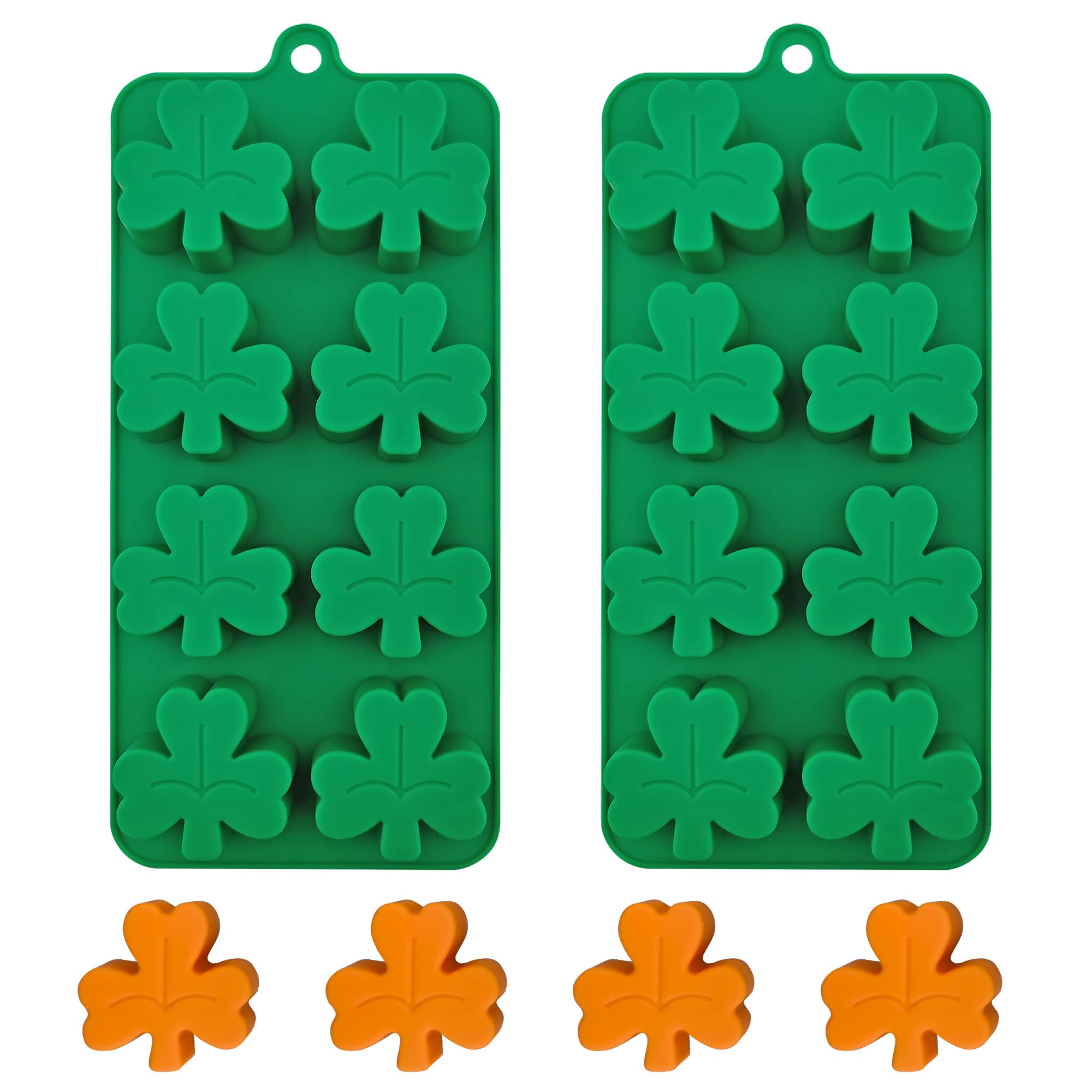 BFJ Silicone Shamrock Mould St Patrick's Day Chocolate Molds 2pcs for Ice Candy, Resin, Sugar Craft Cake Decoration