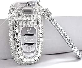 PGONE Car Key Case Key Shell Fob Key Cover Key Chain Lady Key Ring with Bling Diamond Crystals for Audi A1 A3 A4 A5 A6 A7 A8 Q5 Q7 3 Buttons Keyless Entry Remote Control Smart Key (Silver) - coolthings.us