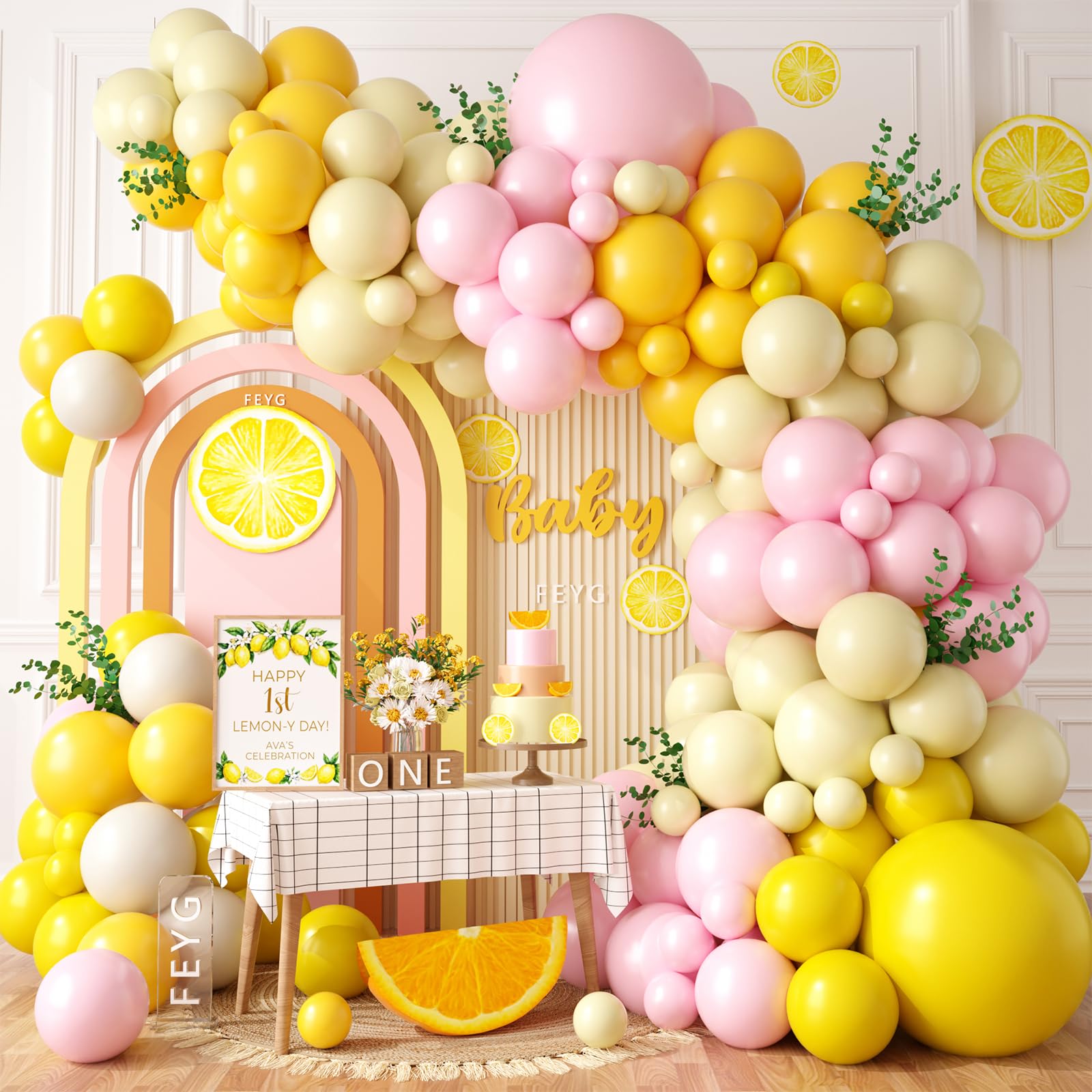 Amazon.com: Pink and Yellow Balloon Arch, Lemon Balloon Garland
