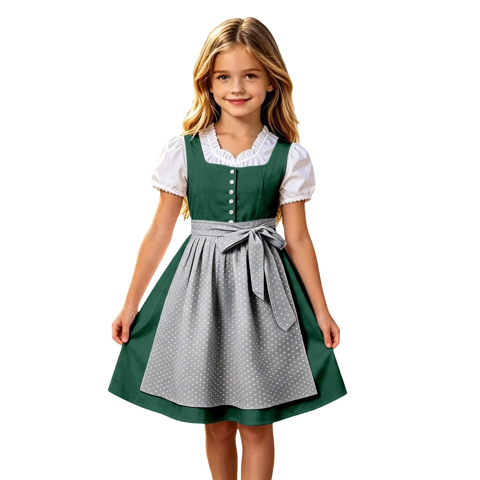 Girls Oktoberfest Costume Bavarian Beer Festival Dirndl Dress with Apron โ image 1