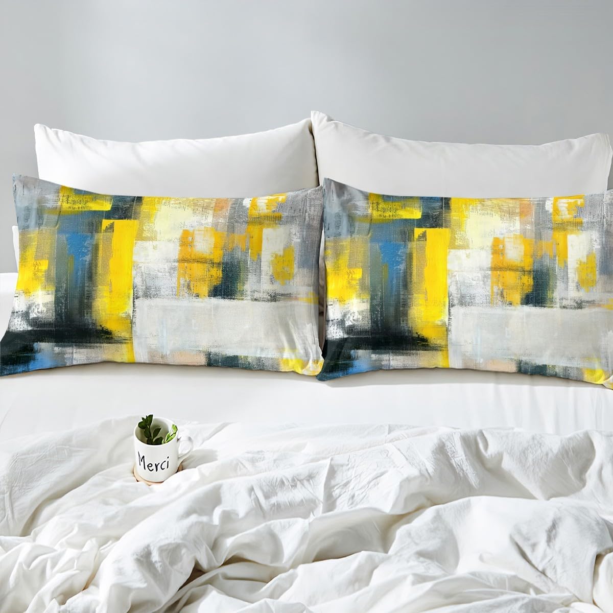 Erosebridal Yellow Ombre Bed Sheets Gradient Fitted Sheet Full Size, Grunge Watercolor Sheets Tie Dye Abstract Bedding, Aesthetic Graffiti Bed Cover Oil Painting Decor for Room Dorm (Deep Pocket)