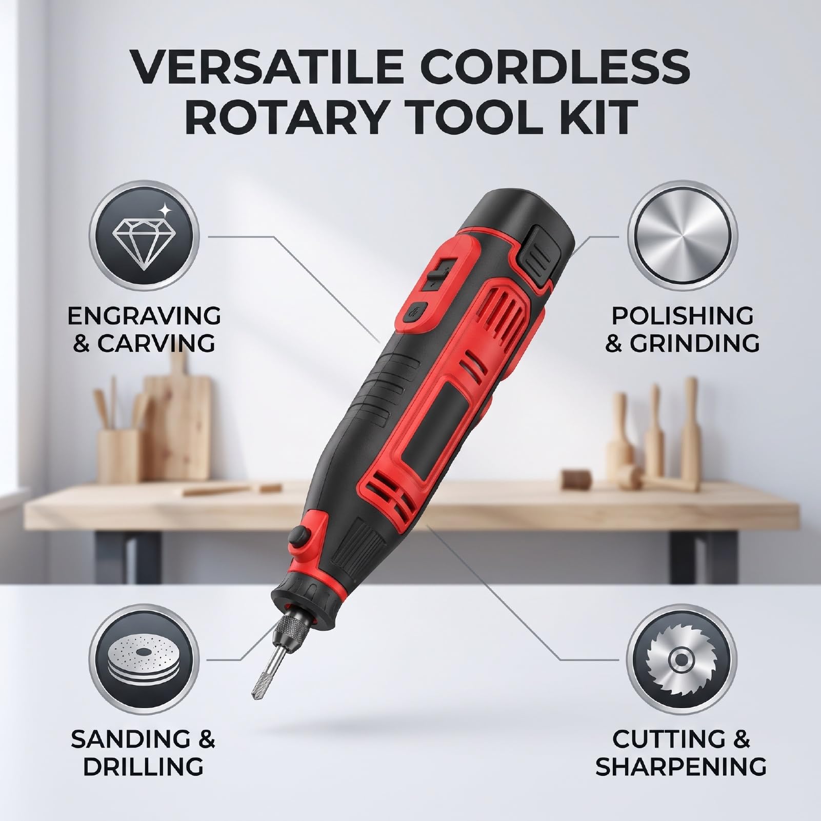 ViaGasaFamido Kit de Herramienta Rotativa Inalámbrica, 8000-28000 Rpm,