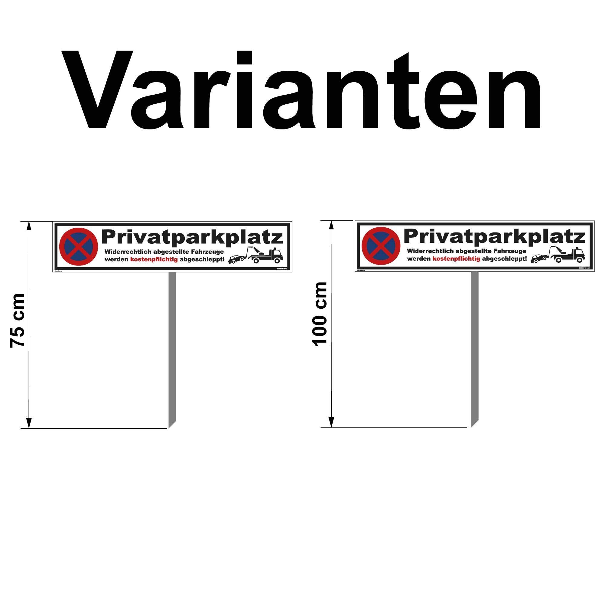Parkplatz Schild - Privatparkplatz - 52 x 11 cm mit Pfosten 75cm Parken verboten, Verbotsschilder, Privat, Privatgrundstück, Parkplatzschilder, Parkverbot, Parkschilder