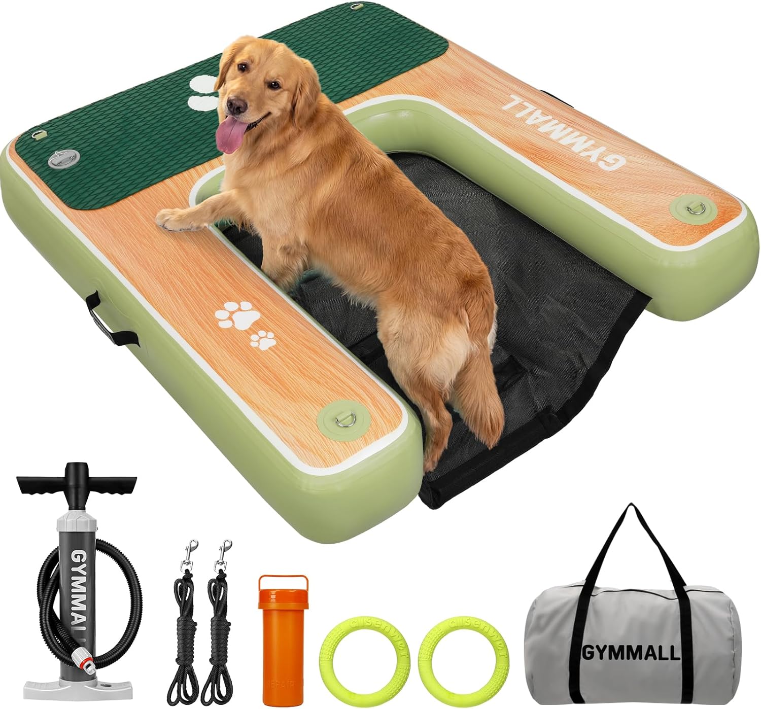 Dog Water Ramp 47 * 40inch Inflatable Pet Platform OliveGreen, Dog Dock Ramp for Boat Pool Lake Sea, Non-Slip Pool Water Ramp for Dogs up to 220lbs, EVA Float Ramp Dog Water Ladder