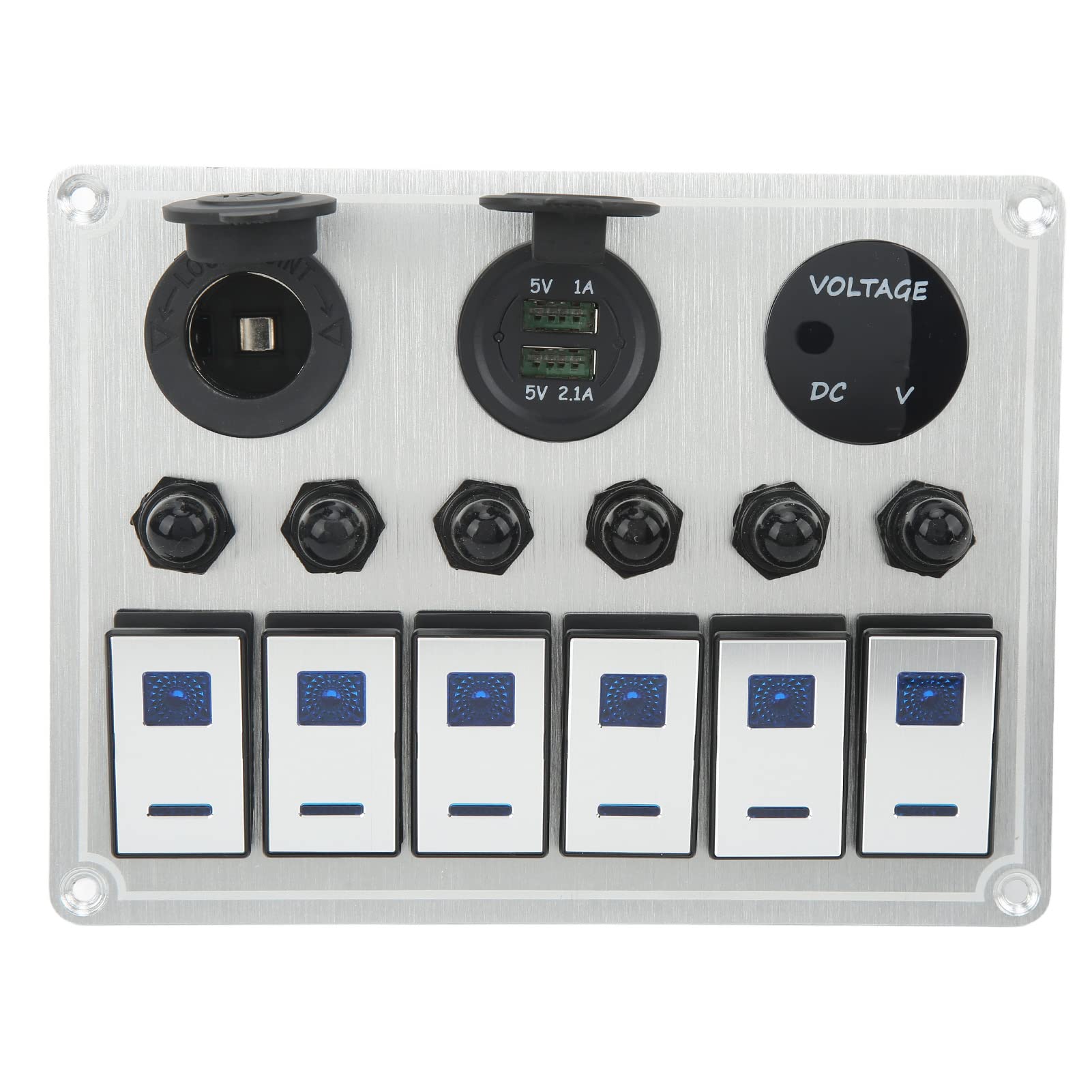 Panel Przełącznika Dźwigniowego 6 Gang On Off Panel Przełącznika Kołyskowego Wodoodporny Panel Przełącznika Dwupozycyjnego z 2 Niebieskimi Diodami LED do Samochodu RV UTV