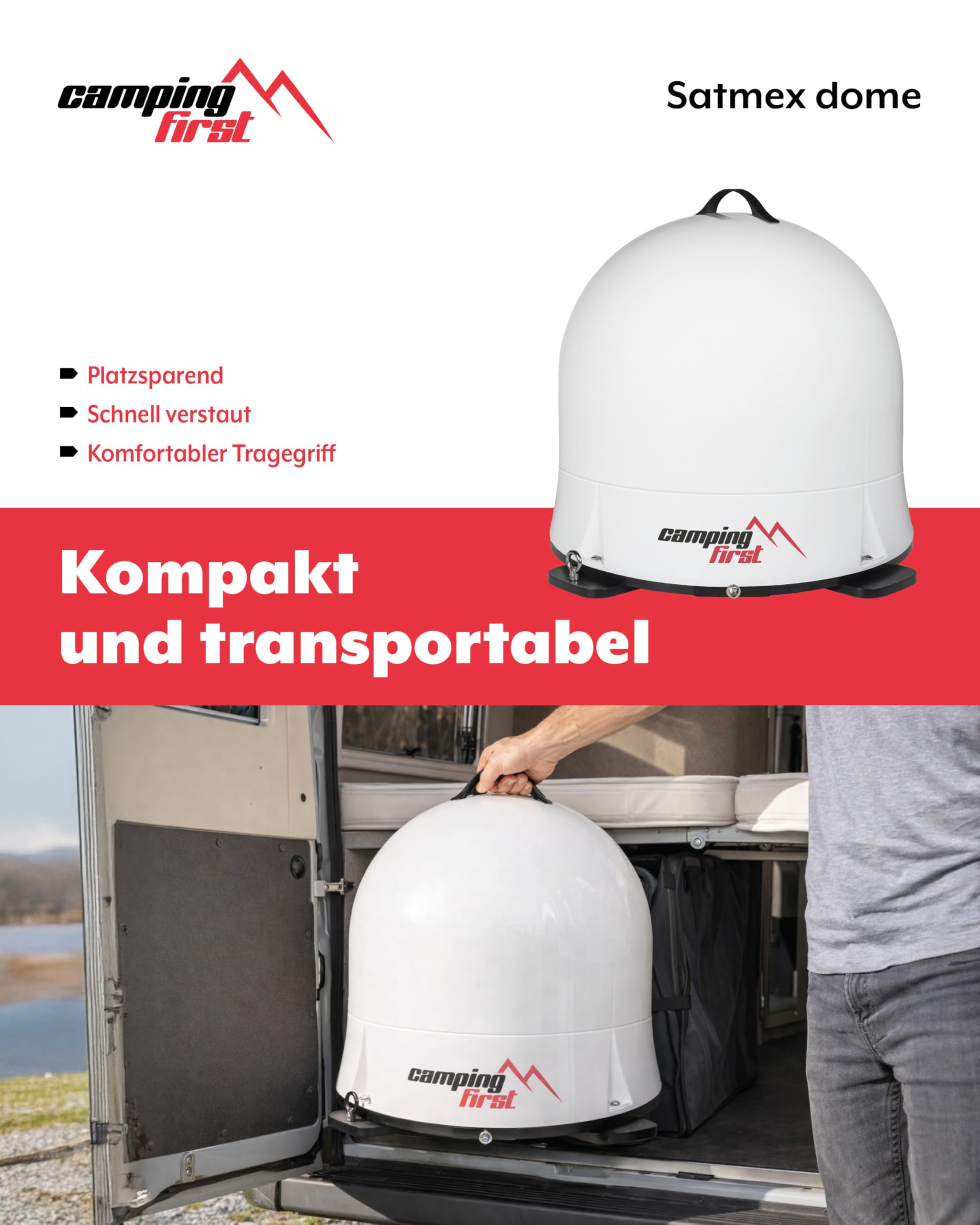 Satmex Dome – Mobile vollautomatische Sat-Antenne – Weiß | Selbstständige Ausrichtung auf Astra 19,2° Ost, robuste Kuppel, keine separate Stromversorgung nötig