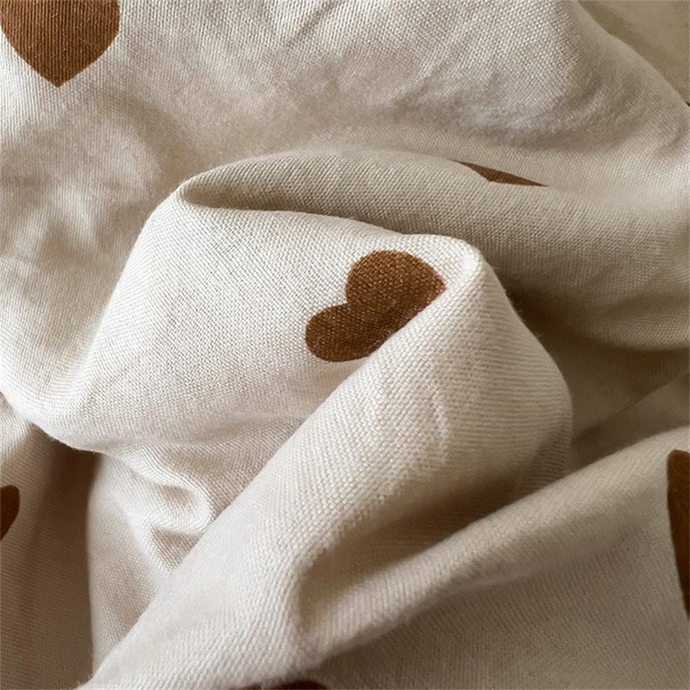 Sedefen Cute Heart Duvet Cover Queen Size Brown Love Pattern Bedding Set Kids Boys Girls Heart-Shaped Printed Soft Breathable Microfiber Comforter Cover 3Pcs with 2 Pillowcases