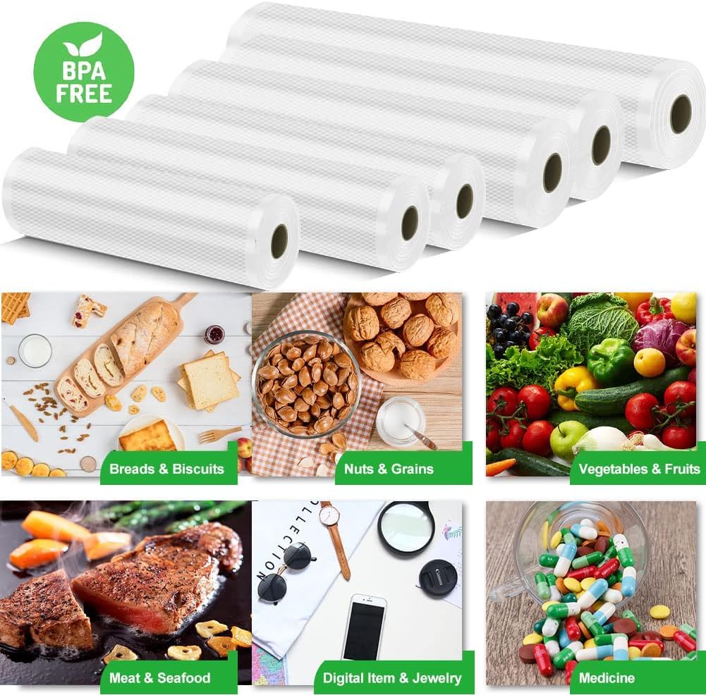 Vacuümzakken voor levensmiddelen, 5 rollen, 28 cm x 300 cm, levensmiddelenfolie, voor vrieszakken, vacuümzakken, levensmiddelen, zonder BPA