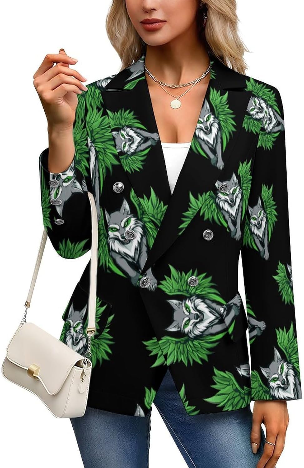 Wolf with Wing Women's Blazer Long Sleeve Suits Business Casual Blazers Jackets Lapel Open Front Suit