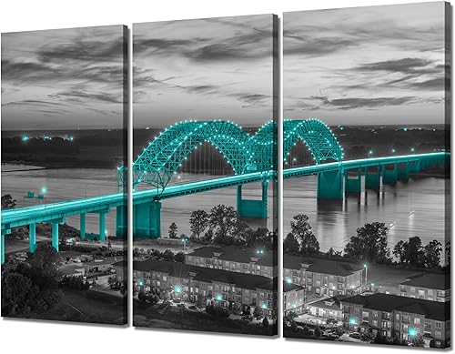 Arte de pared con puente de Memphis Hernando de Soto, decoración de pared en blanco y negro, paisaje urbano de Tennessee, lienzo, impresión de
