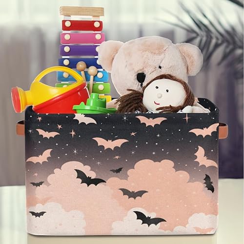 Miniatura 4 de Bonita cesta de almacenamiento de murciélagos, plegable con asa de tela, caja de almacenamiento rectangular para armario, estantería, hogar,