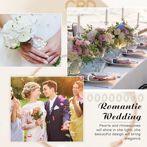 Miniatura 6 de 50 servilleteros de perlas  plata elástica estirada con diamantes de imitación de serviette hebilla de resorte con cuentas para fiesta de Acción de