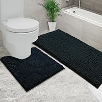 Vista 22 de Alfombras de baño de chenilla, juego de 2 piezas, superabsorbente, con fuerte respaldo antideslizante de PVC, alfombras de baño para el baño
