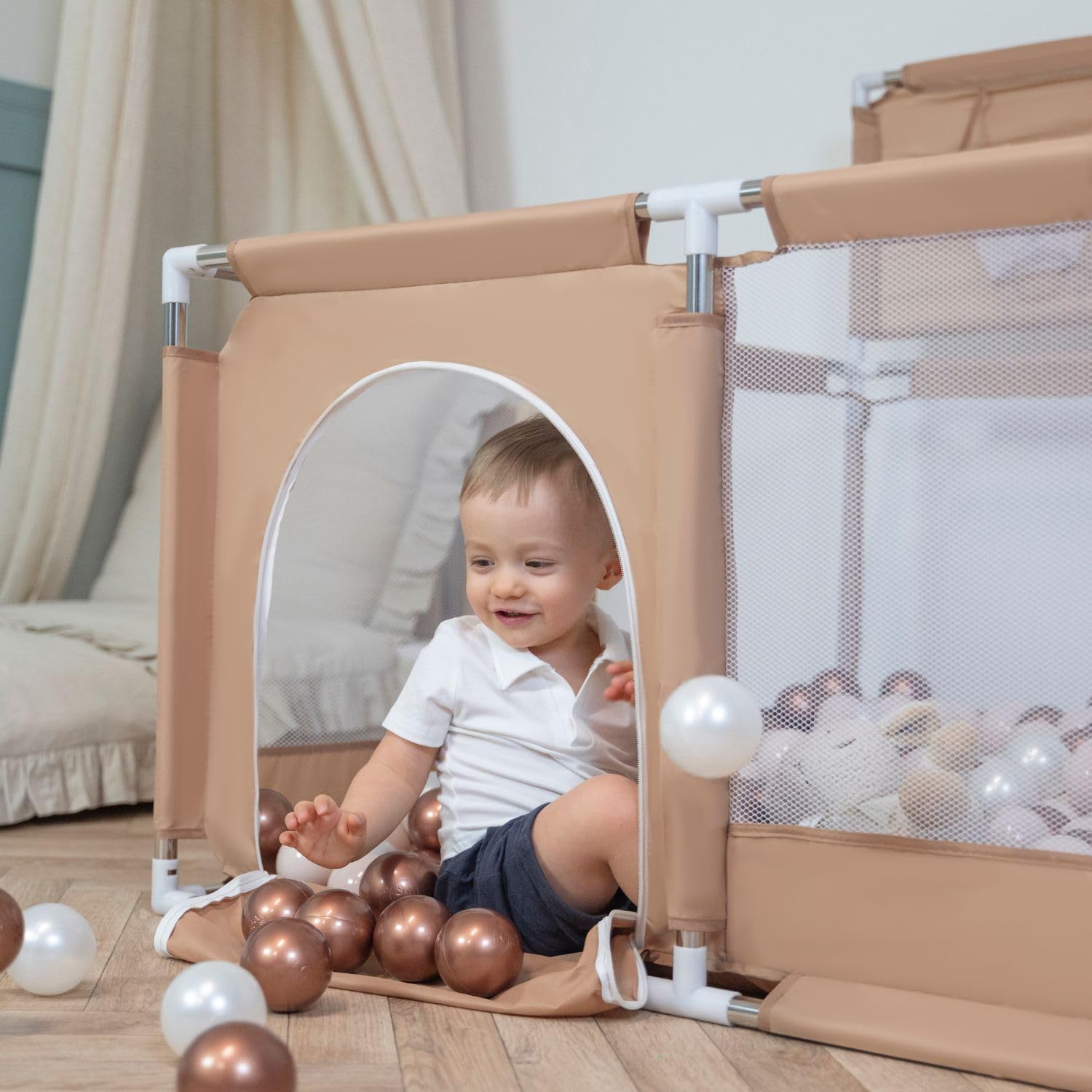 Selonis Recinto Per Bambini Con 200 Palline Colorate 6 Cm, Beige: Turchese Scuro/Beige Pastello/Perla