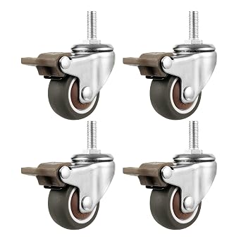 Swivel Castor Wheels,4 Pcs Furniture Casters,Swivel Castors with Brake,Heavy Duty Casters,Rubber Casters,Transport Castors,Mobile Casters,360 Swivel/Wear-Resistant,4Brakes-25mm/M6