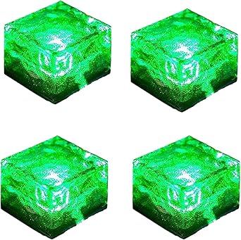 Solar Ice Cube Lights - Solar Brick Light LED Landscape Light Crystal Brick Light Outdoor Path Lights Waterproof for Outdoor Garden Patio Yard Lawn Pool Decoration Green, 4pcs